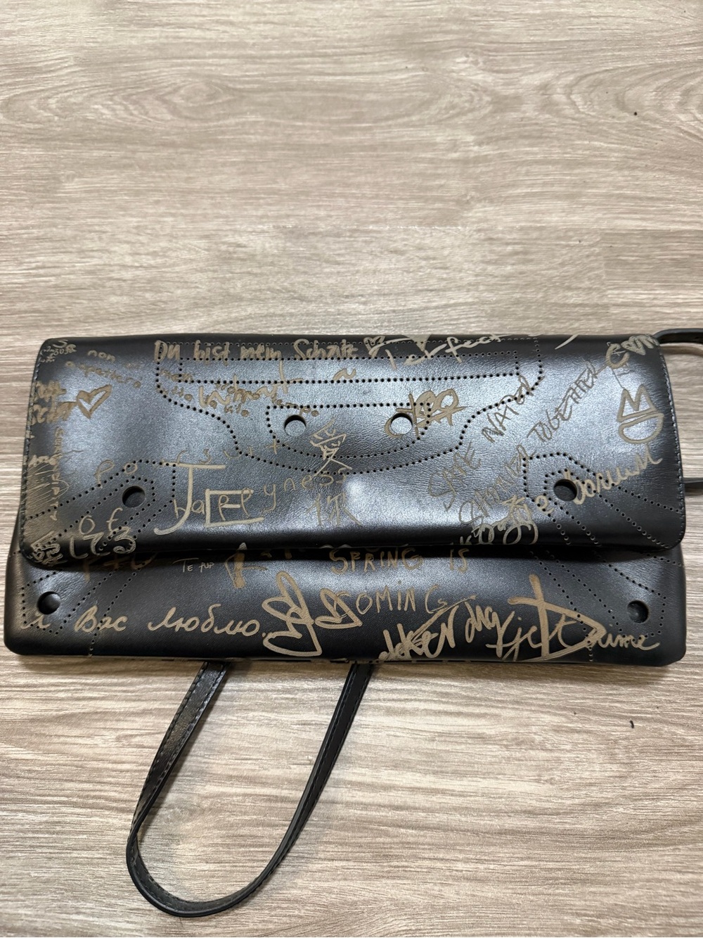 Balenciaga Black Leather Graffiti-Print Women's Shoulder Bag